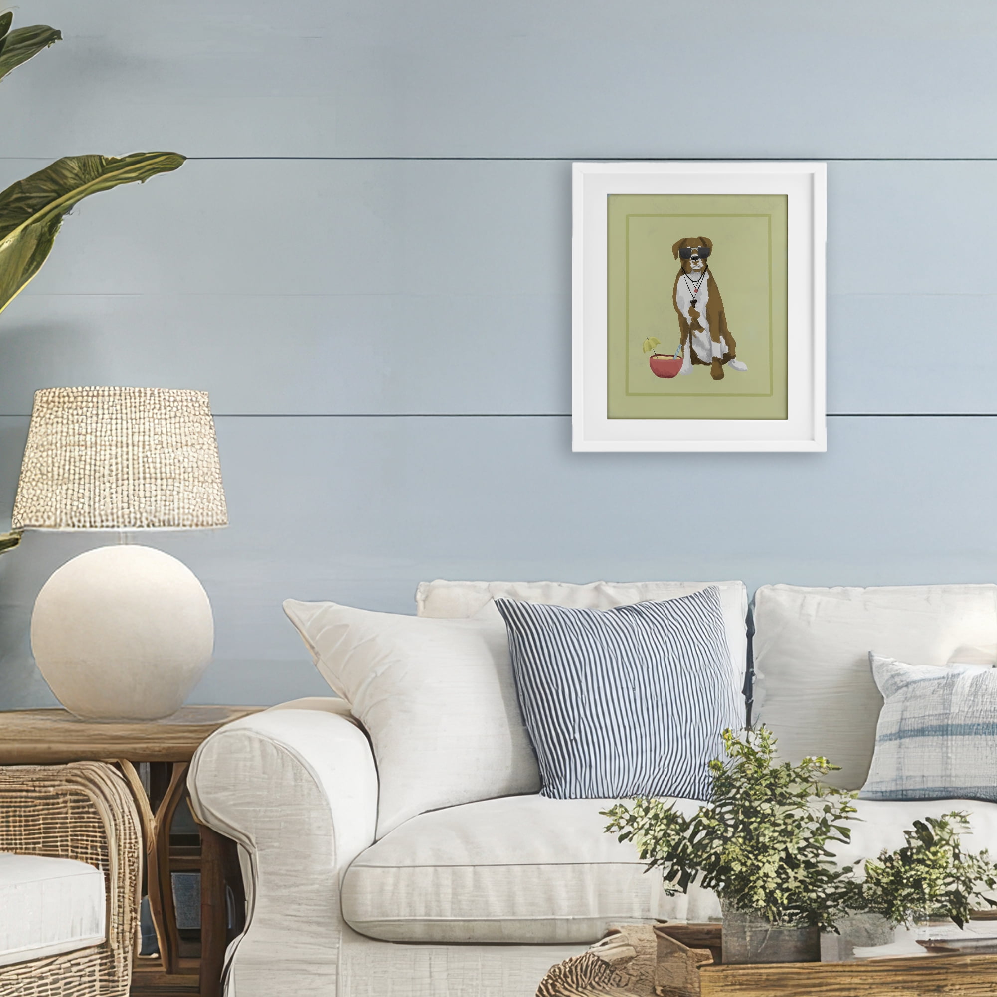 Stupell Industries Boxer Beach Day White Framed Print Under Glass, design by Sadie Harper