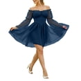 thumbnail image 2 of Yertdoel Off The Shoulder Dresses for Women Elegant Solid Long Sleeve Fitted Waist Chiffon Dress Party Vacation Stylish Casual Flowy Dress, 2 of 9