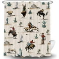 thumbnail image 6 of Western Cowboy Shower Curtain, Wild West Riding Horse Cactus Desert Vintage Farmhouse Country Decor Bath Curtains, Artistic Theme Bathroom Curtain with Hooks, 69x72IN, 6 of 6