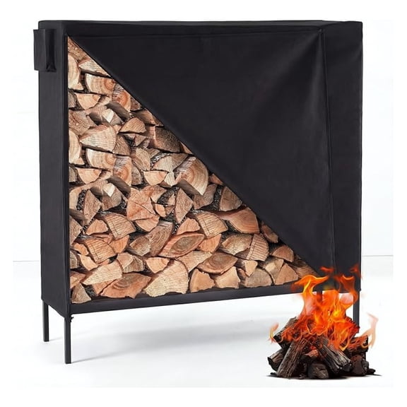 SONGMY 4FT Heavy Duty Firewood Storage Rack, Firewood Storage Log Rack with Cover and Zipper, Indoor Outdoor Wood Racks for Fire Wood Holder