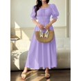 thumbnail image 5 of Purple Womens Solid Color Frill Trim Square Neck Petal Sleeve Midi Dress, 5 of 6