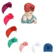 Udobuy 7 Pack Flower Turban Hats Baby Girl Hat Newborn Hospital Hat Infant Turban Nursery Beanie Headwrap for Baby Girls Toddlers Kids