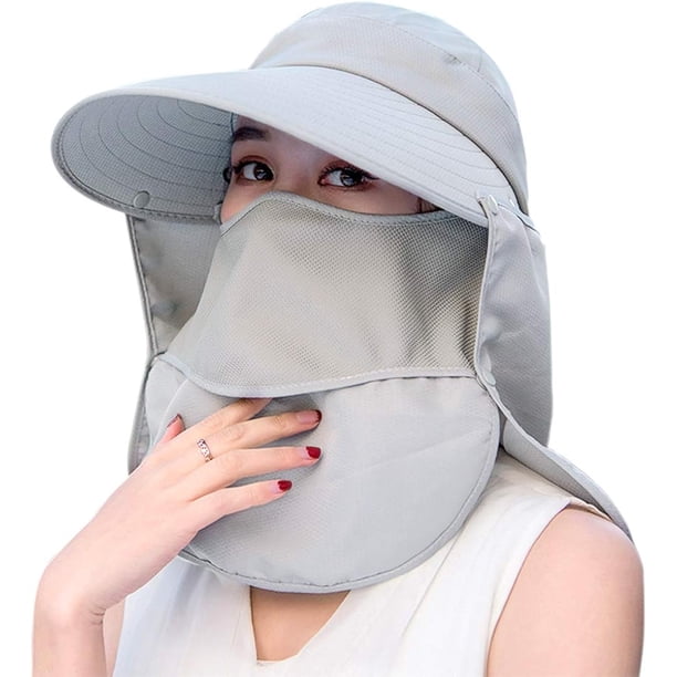 Sombreros de pesca con ala ancha y protección UV para mujer, sombrero de verano plegable con cola de caballo y solapa desmontable