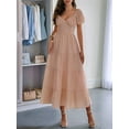 thumbnail image 5 of Women'S Summer Casual Midi Dress Puffy Short Sleeve V-Neck Smocked Tiered Ruffle Dresses Pink XL, 5 of 6