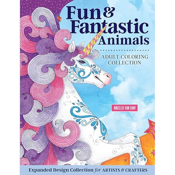 Pre-Owned Hello Angel Fun & Fantastic Animals Adult Coloring Collection (Design Originals) 64 Designs of Unicorns, Lions, Fairies, & More, with a Beginner-Friendly Artist's Guide, Hints, Tips