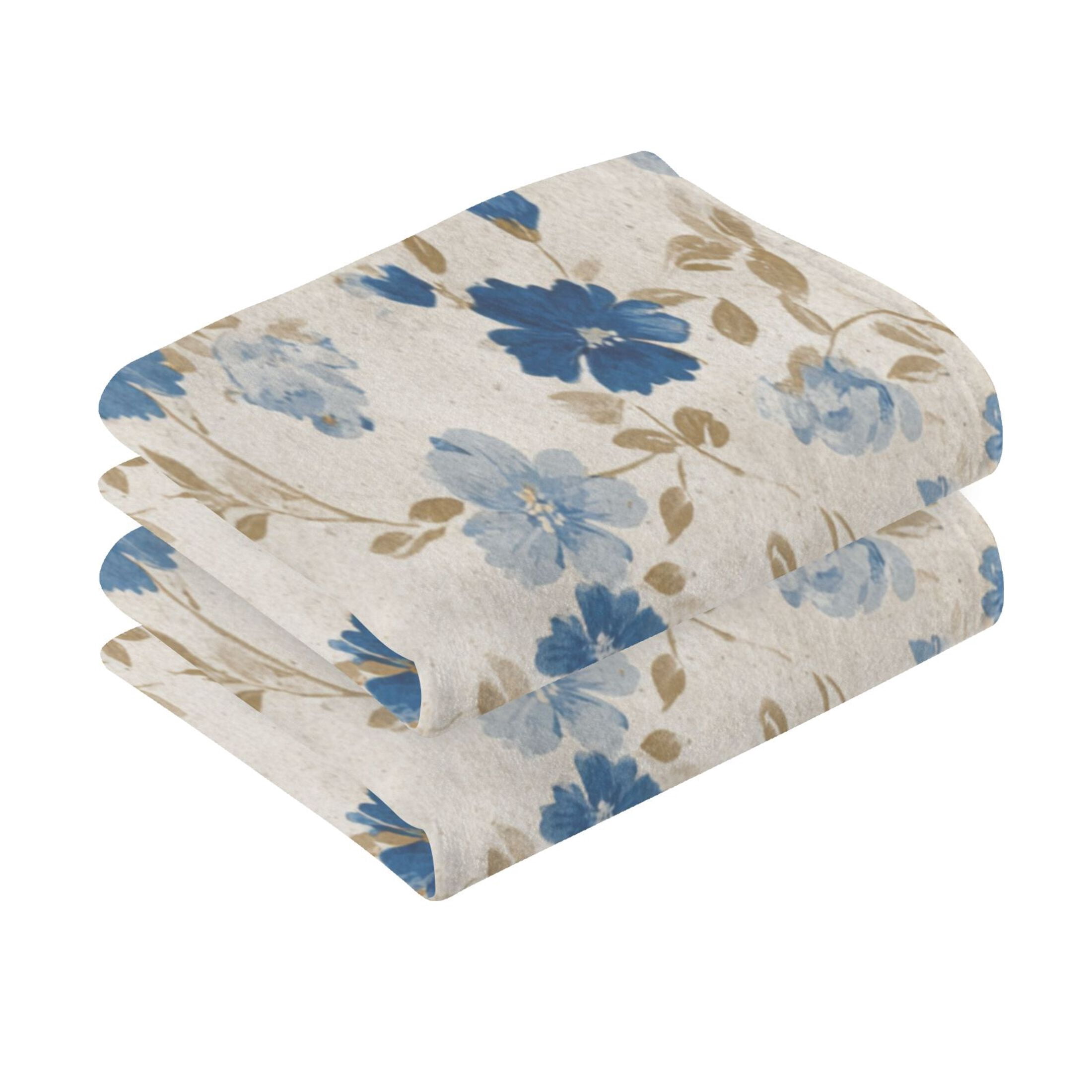 2 Pieces of Cotton Towel Face Towel Set Hand Towel Bath Towel Cotton Bath Towel Sets Shabby Chic Floral Beige Cream