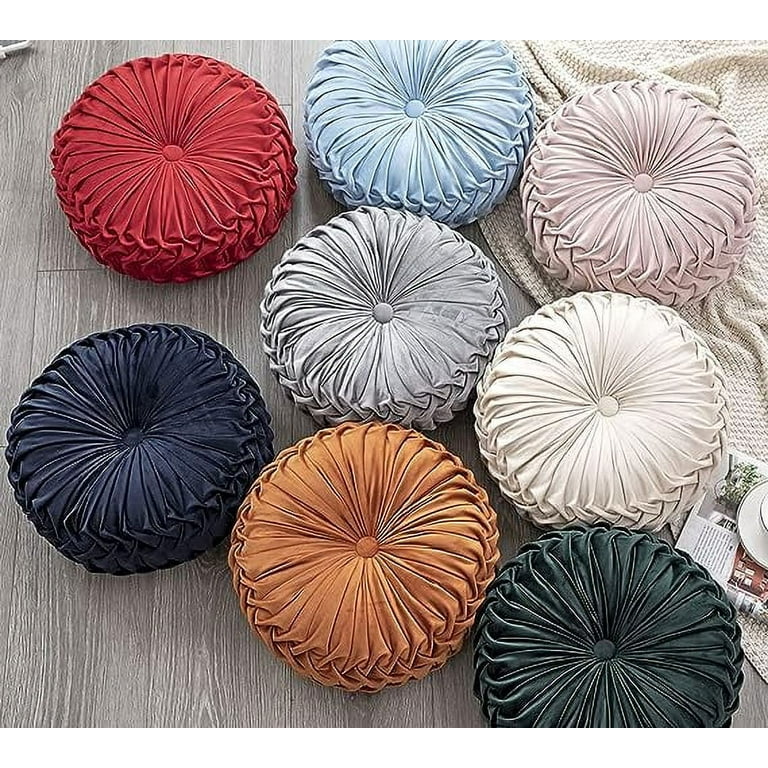 NAMZI Solid Velvet Seat Cushions Round Floor Pillows Thicken Chair Cushions Pleated Chair Pads Seat Pad Throw Pillows for Bedroom Living Room Wine Red Diameter 14 Walmart