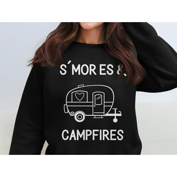 S'Mores Campfires Sweatshirt, Vintage Camper Design, Cozy Outdoor Graphic Tee, Camping Lover Gift, Adventure Apparel, Retro Camp Shirt (Black, S)