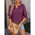 thumbnail image 6 of Summer Women's Loose V-neck Bat Sleeves Colorful Cotton T-shirt, 6 of 7