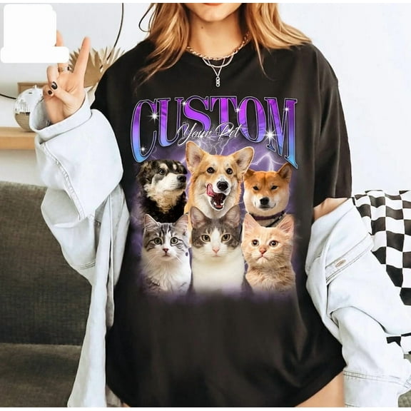 Fukika Custom Bootleg Pet Shirt, Custom Dog Shirt, Personalized with Your Own Dog or Cat,Dog Photo Retro 90's Tee Gift For Her