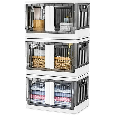 LYYHTY 3 pack 19 gallon stackable plastic storage boxes with folding function, non-toxic material, suitable for wardrobes/garages