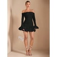 thumbnail image 4 of Black Womens Off Shoulder Long Sleeve Ruffle Mini Dress, Elegant Cocktail Dress For Parties & Dates, 4 of 7