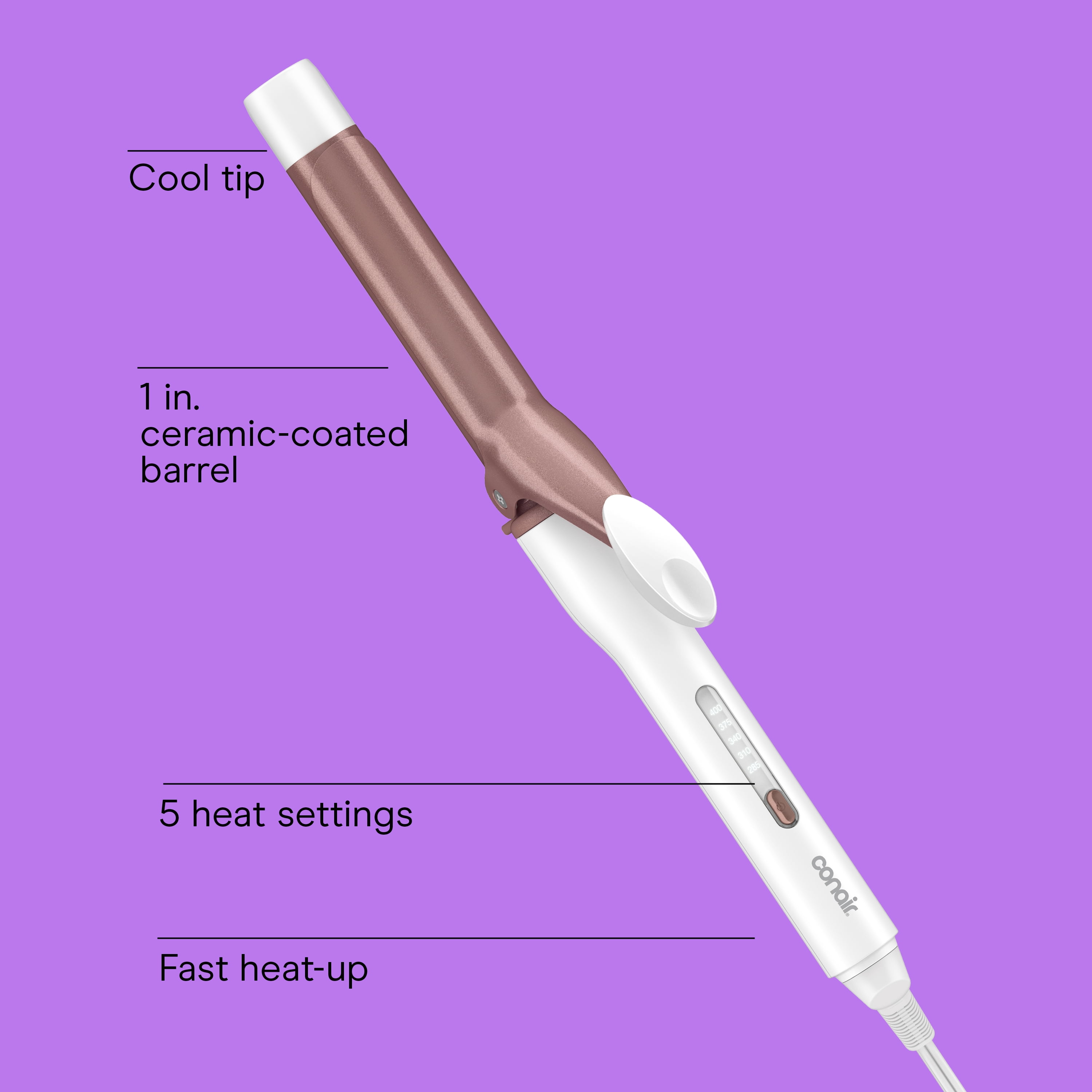 Conair Double Ceramic Curling Iron, 1” Barrel, Classic Curls, 5 LED Heat Settings, 1 Count