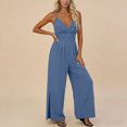 thumbnail image 5 of Cutuoiiu Casual Women Solid V Neck Spaghetti Strap Jumpsuit with Side Slit Wide Leg Long Pants for Daily Wear Gifts, 5 of 6