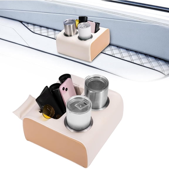 Pontoon Cup Holders, Anti-Slip PU Leather Boat Cup Holder, Marine Drink Holder, Boat Tray, Organizer for Trucks, Stainless Steel Cups for Pontoon Boats, Sofa, Truck, Car Back Seat (White)