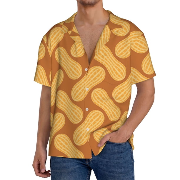 Fotbe Peanuts6 Camisa Estampada de Manga Corta para Hombre, Casual de Verano, Estilo Playero, Sin Arrugas-X-Large