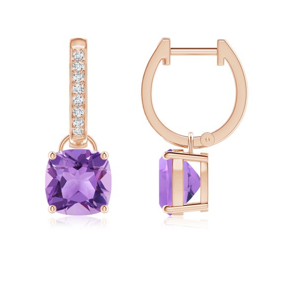 ANGARA Natural Cushion 2.7 ct Amethyst Drop Earrings with Diamond Accents in 14K Rose Gold for Women (Size-7mm) | February Birthstone, Anniversary, Jewelry Gift for Women | Natural Amethyst Earrings