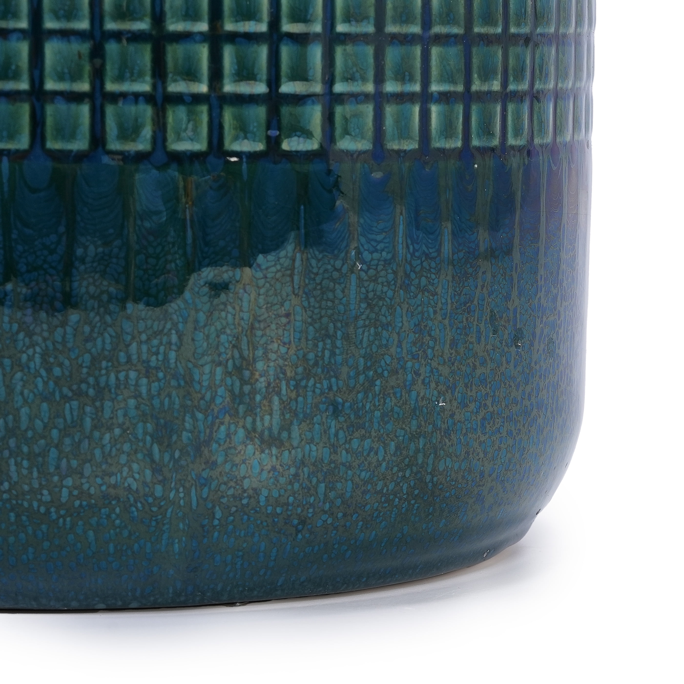 MAYEERTY 3 Pack Grid Ceramic Planter Pot, Planter for Indoor Outdoor Patio, Garden, Blue Green