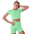 thumbnail image 2 of FYMNSI 3 Piece Summer Outfits Short Sets for Women Seamless Workout Sweat Suits Athletic Crop Top Sport Bra with Biker Shorts S Green, 2 of 7