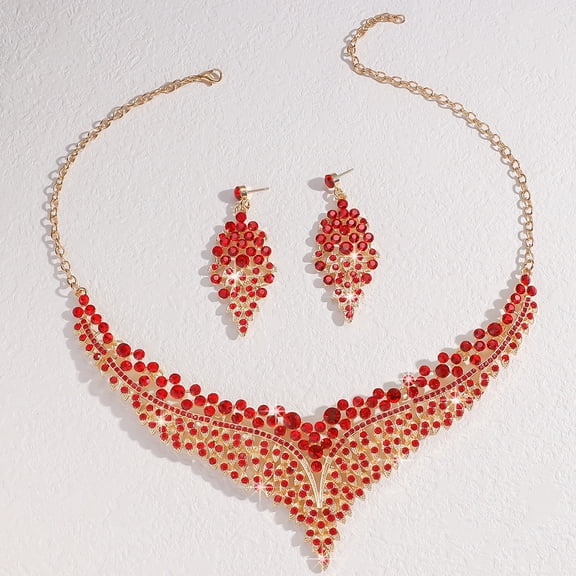 AEXTO Wedding Bridal Jewelry Set Crystal Rhinestone Statement Necklace Vintage Collar Necklace Dangle Earrings Set for Women