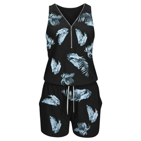 

Quealent Rompers For Women Womens Oversized Sleeveless Jumpsuits Spaghetti Strap Wide Leg Rompers with Pocket One Piece Jumper Green M