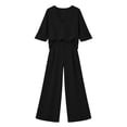 thumbnail image 6 of LEKWK Vacation Outfits for Women Elegant V Neck Long Sleeve Oversized Top and Wide Leg Pants Linen Matching Set Casual Travel Beach Loungewear, 6 of 6