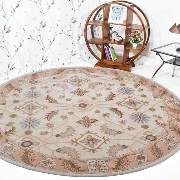 Rugsotic Carpets Hand Tufted Wool Eco-Friendly 8'x8' Area Rugs Round Cream Brown Oriental High Pile Thick Handmade Anti Skid Indoor Rug for Living Room, Bedroom K00721
