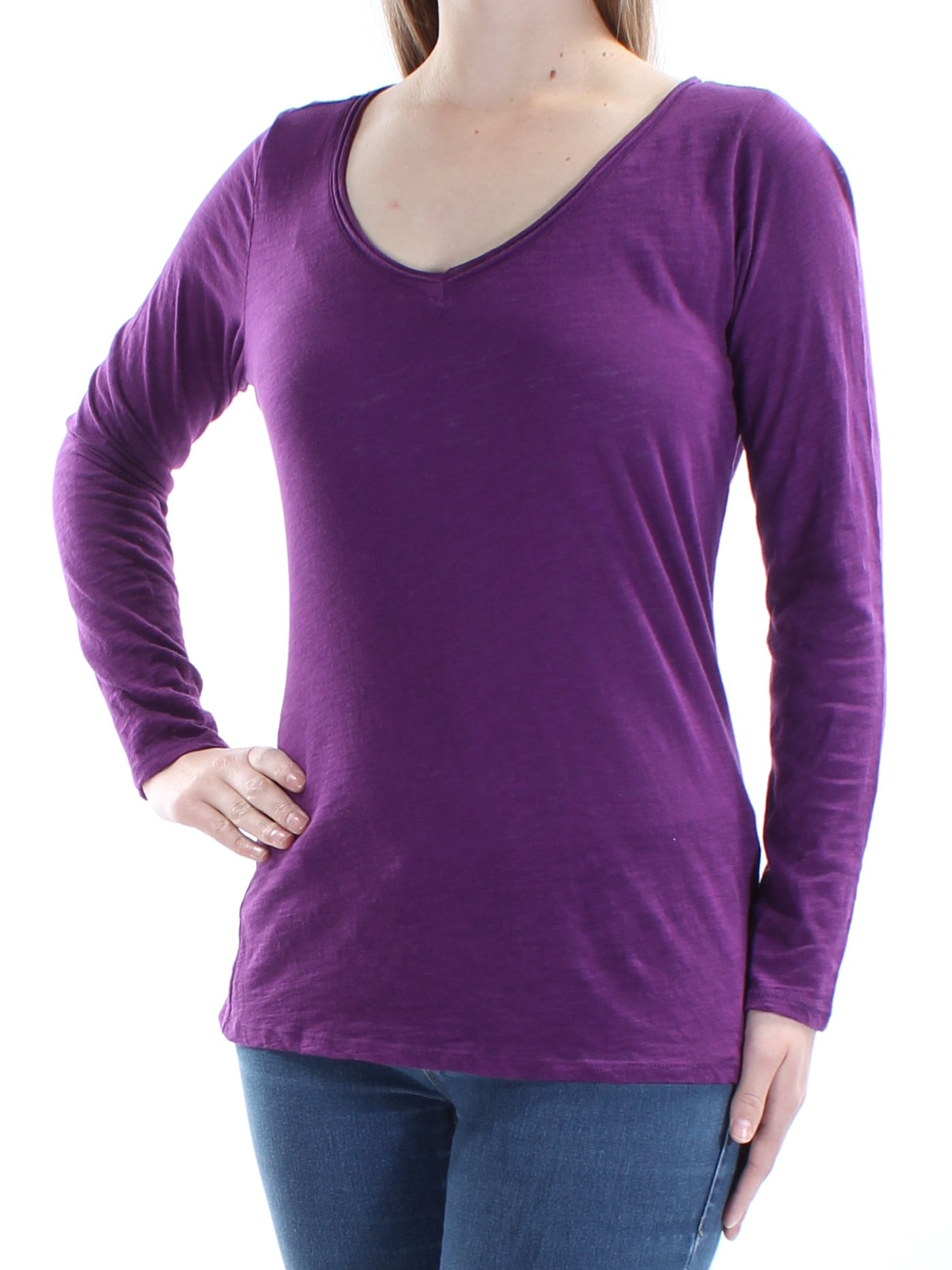 INC - INC Womens Purple Long Sleeve V Neck Top Size M - Walmart.com 