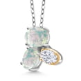 thumbnail image 2 of 925 Silver and 10K Yellow Gold White Opal and White Moissanite Pendant Necklace for Women (2.50 Cttw, Oval Cabochon 8X6MM, 7X5MM and 6X4MM, Gemstone October Birthstone, with 18 inch Chain), 2 of 4