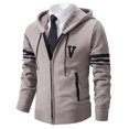 thumbnail image 2 of WTOBBY Men's Solid Color Knit Cardigan Jacket, Plush Fleece Lined Hooded Sweater, Warm Thickened Casual Zip Up Outerwear for Fall Winter Seasons,Light Gray XL, 2 of 5