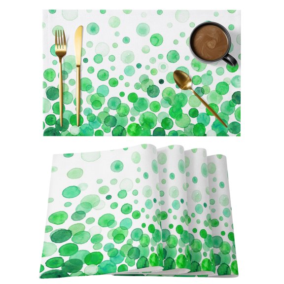 Green Polka Dots Placemats Set of 2, Watercolor Abstract Art Gradients Non-Slip Place Mats Washable Table Mats for Kitchen Dining Table Decorations Indoor/Outdoor