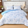 thumbnail image 3 of Koniroom 3 Pieces Blue Floral Comforter Set Queen Size, Vintage Botanical Bedding Sets with Farmhouse Style Flowers for Women Girls, 3 of 9