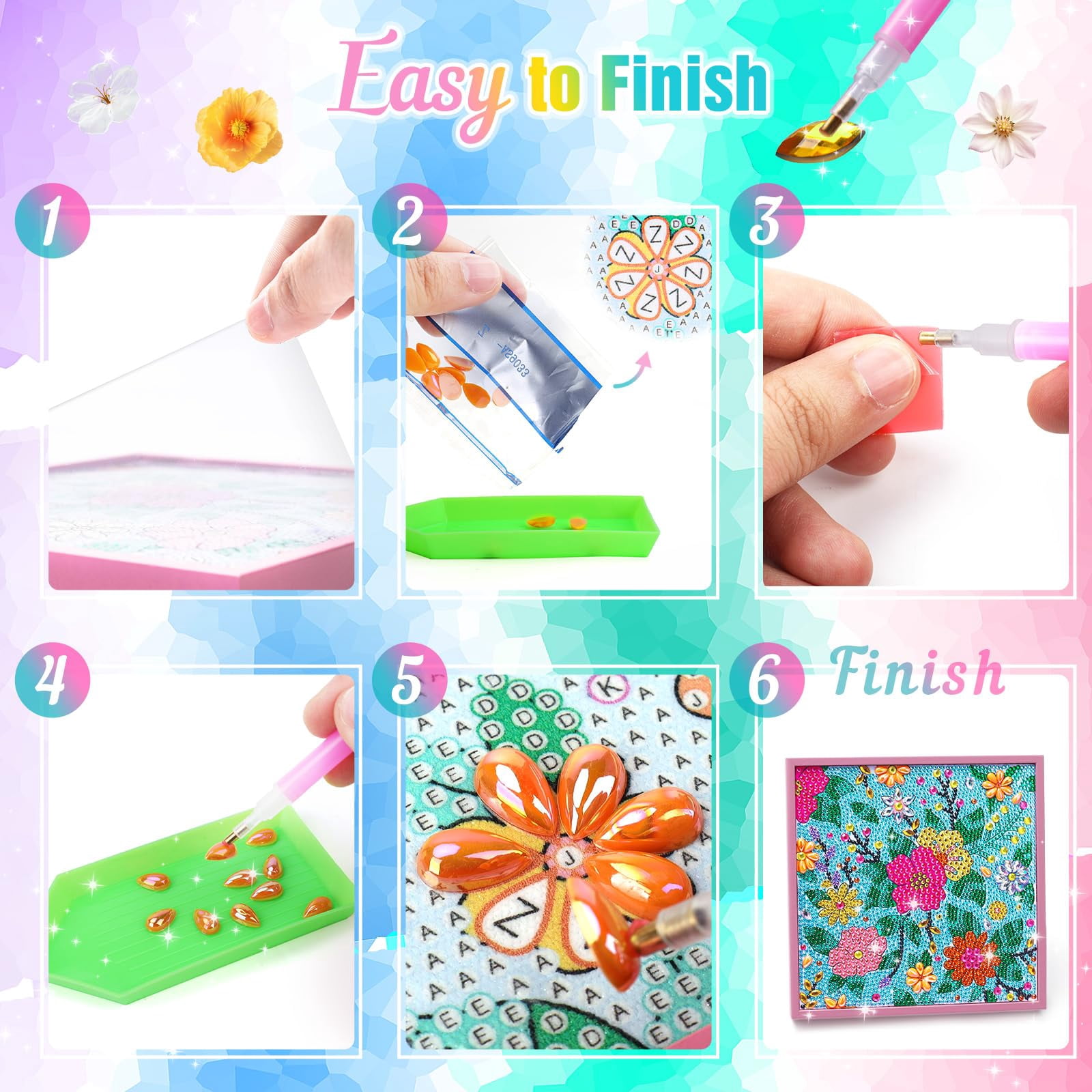 Kit De Diamond Painting De Flores – Set De Manualidades Con Diamantes Brillantes Para Niñas De 6 A 10 Años, Regalo Creativo Y Decoración DIY