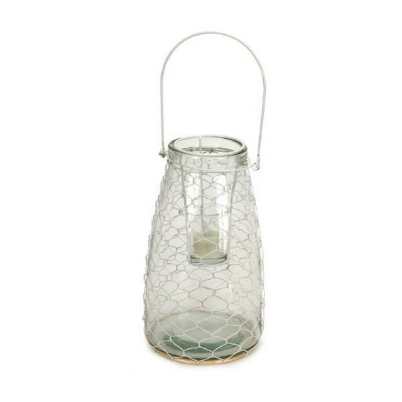 Melrose 10.5" Clear Hanging Glass Tea Light Holder with White Wire Netting
