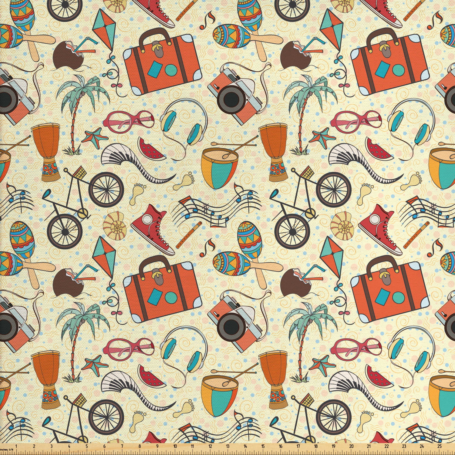 Summer Fabric by The Yard, Repetitive Colorful Warm Beach Time Palm ...