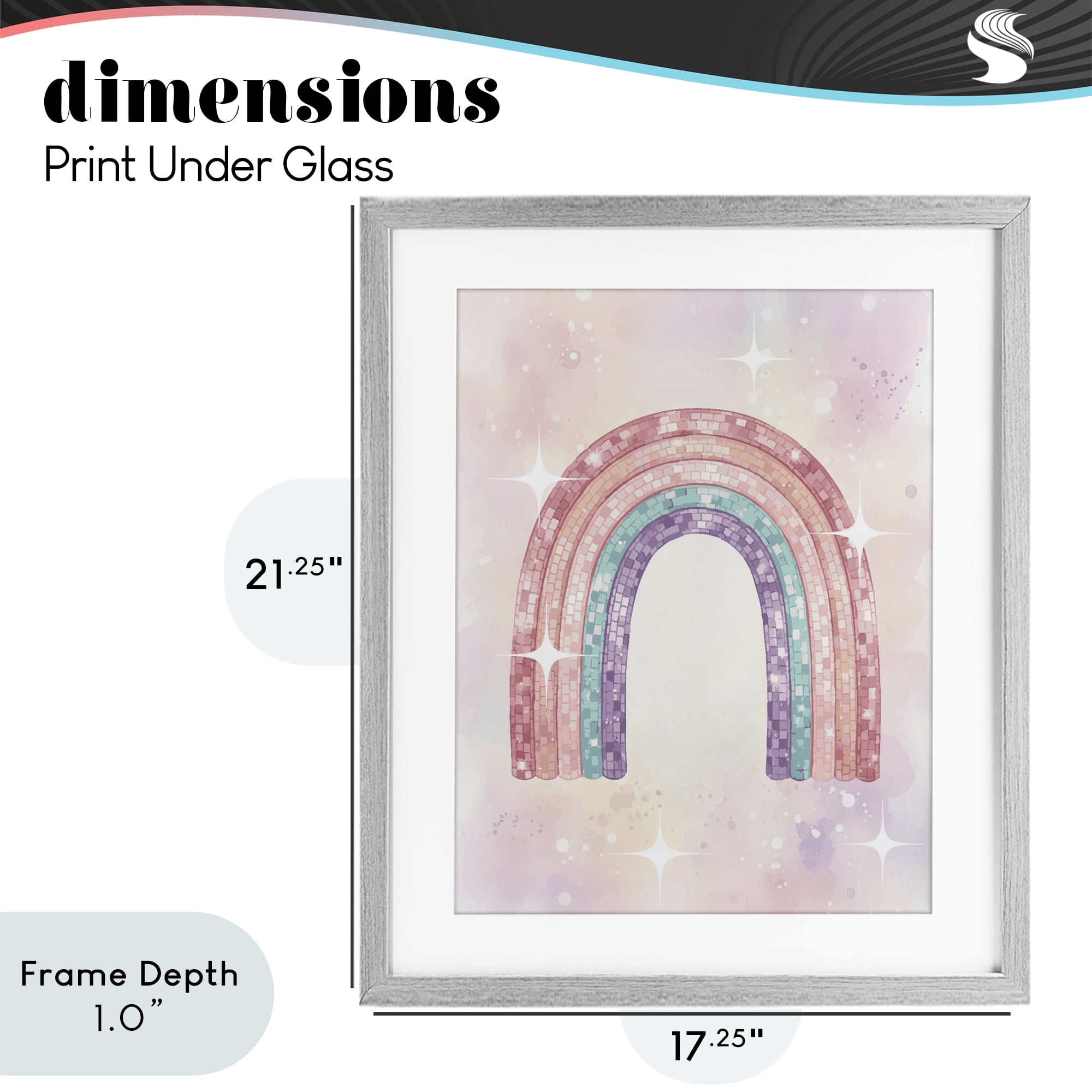 Stupell Industries Pastel Disco Rainbow Sparkles Gray Framed Print Under Glass, design by Lil' Rue