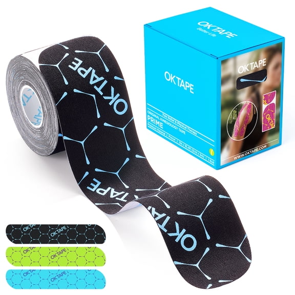 OK TAPE Synthetic Kinesiology Tape, 20 Strips Precut K Tape, Waterproof Elastic Athletic Tape for Pain Relief & Muscle Support, 2" x 10" -Black