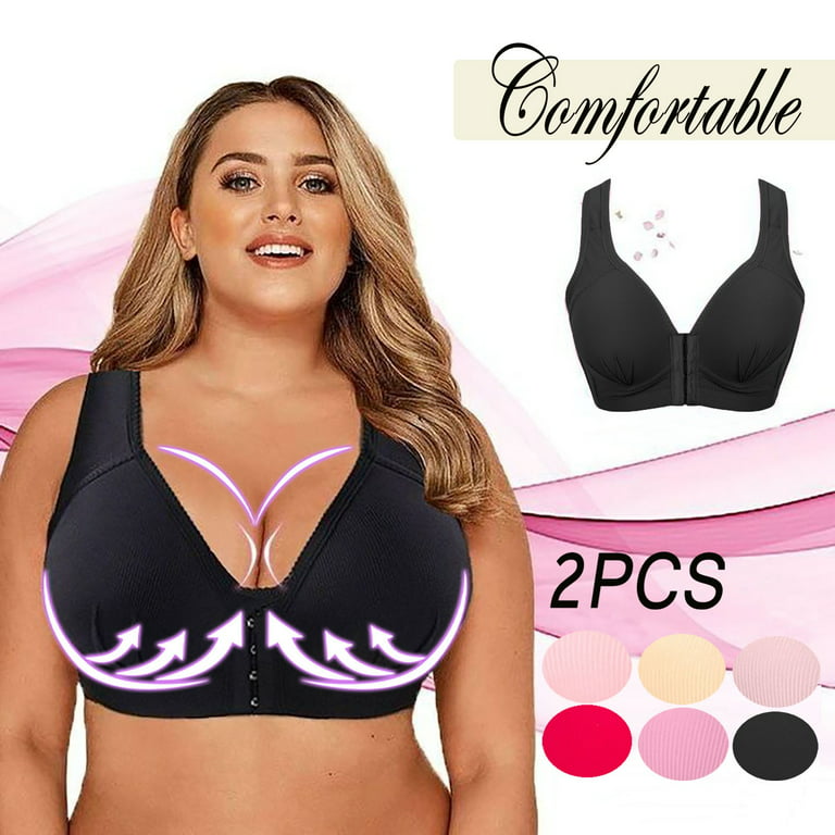 TQWQT 2 Pack Women's Plus Size Front Closure Wireless Bra Full Cup Lift  Bras for Women No Underwire Shaping Wire Free Everyday Bra,Gray XXXL