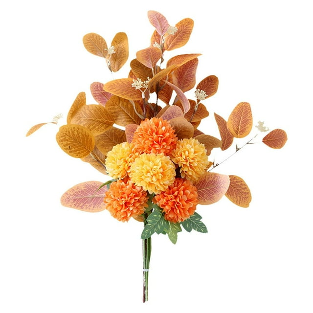 Ramo de flores artificiales para decoración de novia, ramos de referencia para fiesta naranja amarillo