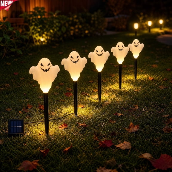 Solar LED Ghost Stake Pathway Lights,Waterproof Solar Halloween Ghost Landscape Lamp,Indoor Outdoor Halloween Decor for Yard Lawn Garden Walkway Haunted House Fall Halloween Party Spooky Yard