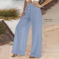 thumbnail image 6 of Linen Cotton Pants For Women Pull On Straight Leg Slacks Loose Casual High Waist Trousers With Pocket, 6 of 9