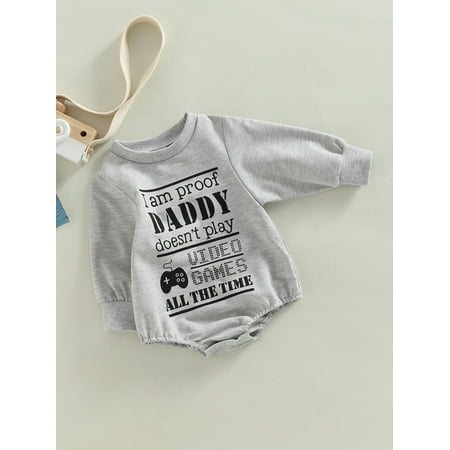 

Ma&Baby Newborn Baby Girls Boys Romper Long Sleeve Letter Print Casual One-Piece Playsuit Romper Gray