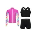 thumbnail image 4 of Miutii Kids Girls 3 Piece Dance Outfits Cross Back Crop Top and Shorts with Full Zipper Jacket Set Black&Hot Pink 14, 4 of 9