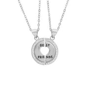 Brilliance Fine Jewelry Sterling Silver Cut-Out Heart Crystal Best Friends Forever Adults Pendant Necklace 16"+2"