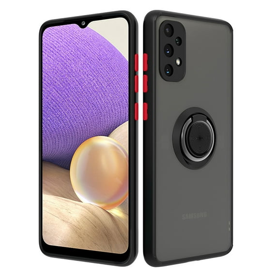 For Samsung Galaxy A32 5G / SM-A326 Impact Metal Ring Holder Stand Magnetic Car Mount Protective Hybrid Case Cover Black