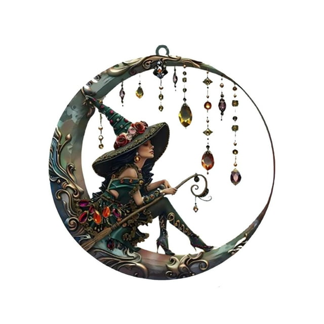 asddcavvf Beautiful Witch Witch Window Hanging Suncatcher Ornament Witch Moon Suncatcher Ornament Window Hanging Car Ornament Cat Witch For Windows Brass Lamp Spacers