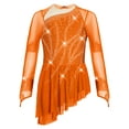 thumbnail image 3 of RUNQHUI Robe de Patinage Artistique à Manches Longues pour Filles, Scintillante, Dos Nu, Danse Lyrique Moderne, Orange, 8, 3 of 5