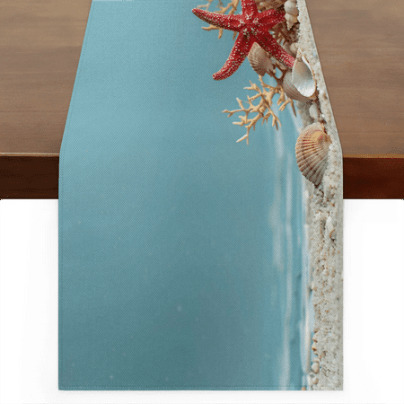 

Qzaxky Table Runner Boho Table Runner Summer Beach Starfish Seashells Bohemian Boho Outdoor Table Runner Decoration for Indoor Outdoor Home Dinner Party Wedding Decor 13 x 108 Inch