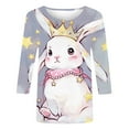 thumbnail image 4 of Toimothcn Women's T-Shirts Happy Easter Cute Cartoon Bunny Printed 3/4 Sleeve T Shirts Soft Loose Comfortable Shirt Tops Comfy Women Easter Clothing, 4 of 4