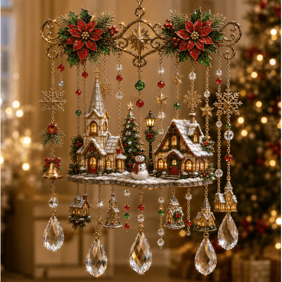 2026 Christmas Blessing Stained Glass Crystal Suncatcher, 3D Design Sparkling Crystal Window Decor, Holiday Season Home Accessory